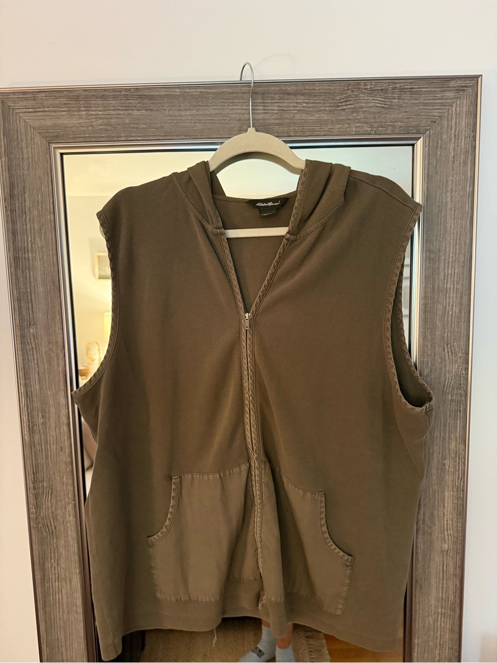 Eddie Bauer Olive Hooded Sleeveless Zip Vest